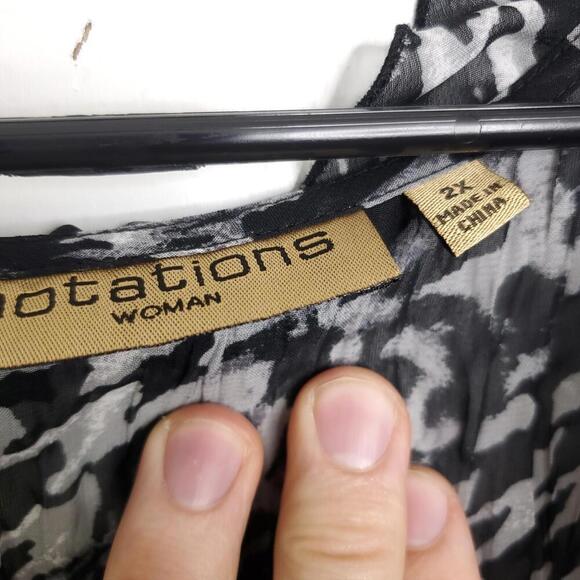 Notations Top Womens 2X Tie Front Ruffle Neck Dark Artsy Abstract Goth Retro - Picture 7 of 10